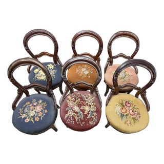 Late 19th Century Set of 6 Louis Philippe Hand Embroidered Needlepoint Parlor Chairs For Sale