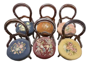 Late 19th Century Set of 6 Louis Philippe Hand Embroidered Needlepoint Parlor Chairs