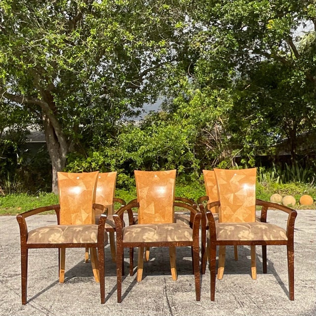 Boho Chic Vintage Boho Tessellated Coconut Shell Dining Chairs - Set of 6 For Sale - Image 3 of 7