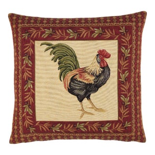 Black Cockerel Tapestry Cushion With Feather Filler - 46 X 46cm For Sale