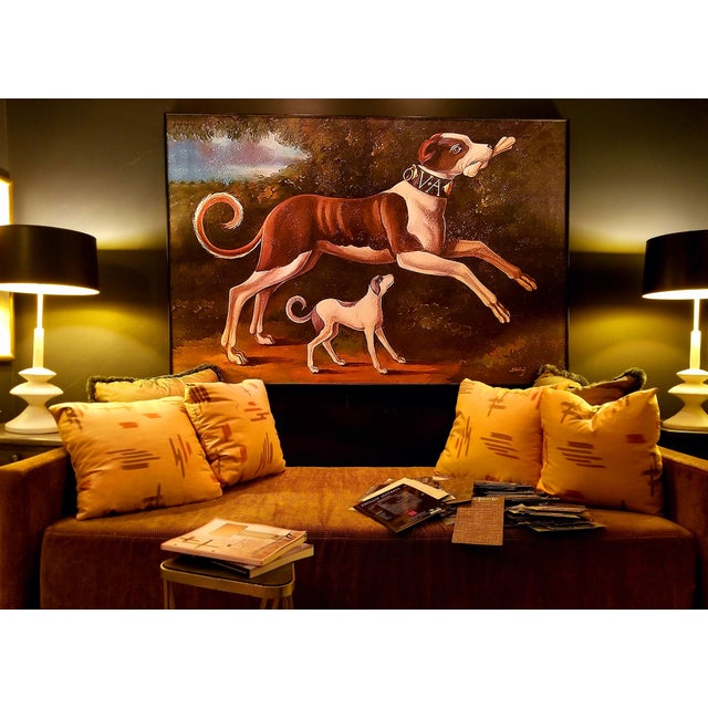 Large English dog painting, photographic transfer on board with black frame, 72x54, it is very well done and it is a...