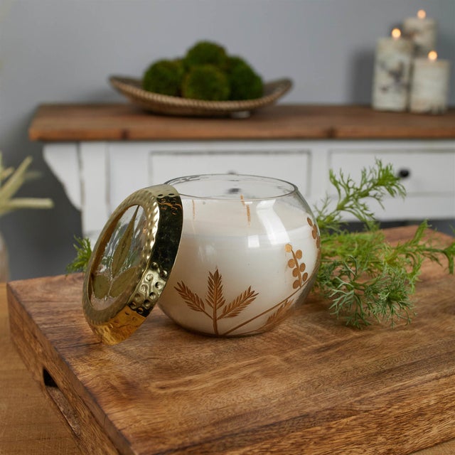 Kenneth Ludwig Chicago Frosted Juniper Scented Soy Candle with Pressed Leaf Lid 5"D For Sale - Image 4 of 5