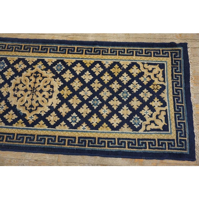 Chinese 1800s Blue Navy Geometric Antique Chinese Ningxia Rug 2'2" X 13'10" Handknotted Wool Carpet For Sale - Image 3 of 7