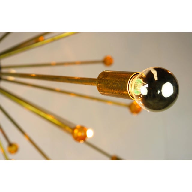 Metal Italian Minimalist Sputnik Chandelier in Black, Gold & Murano Glass in the Style of Stilnovo, 1950s For Sale - Image 7 of 13