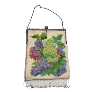 Circa 1920s Micro-Beaded Floral Tapestry Purse For Sale