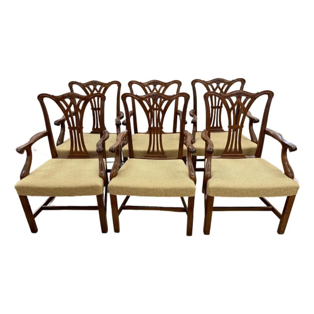 Set of 6 Federal Reserve Mahogany Dining Arm Chairs For Sale