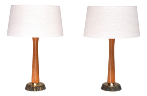Model E1141 Table Lamps in Oak and Brass by Bo Råman for Asea, Sweden, 1950s, Set of 2