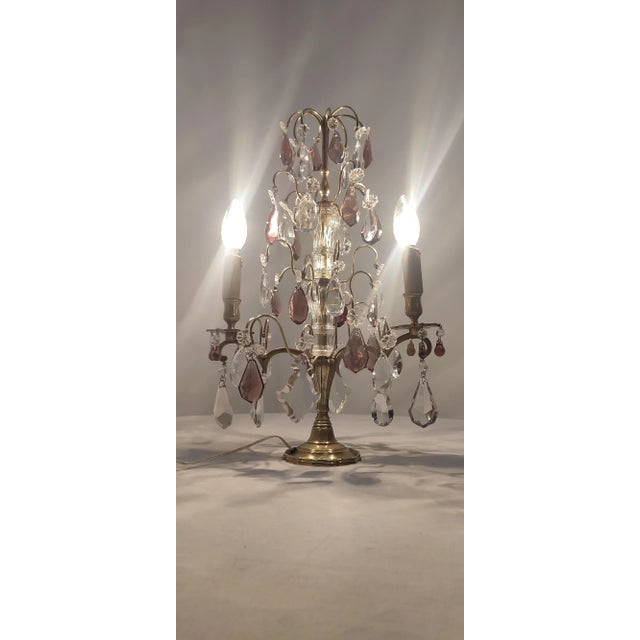 Bronze & Crystal Table Lamp, France, 1940s, in Very Good conditions. Designed 1920 to 1949 European Plug (up to 250V).The...