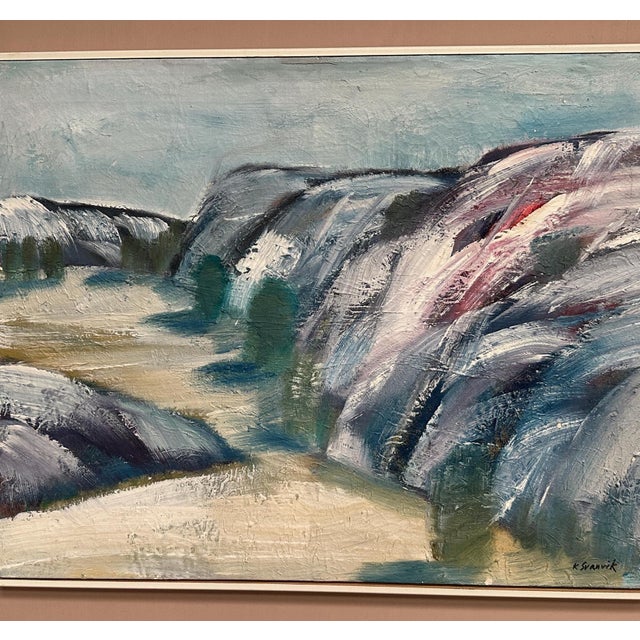 Mid-Century Modern K. Svanvik, Valleys, 1950s, Oil Painting on Canvas, Framed For Sale - Image 3 of 13