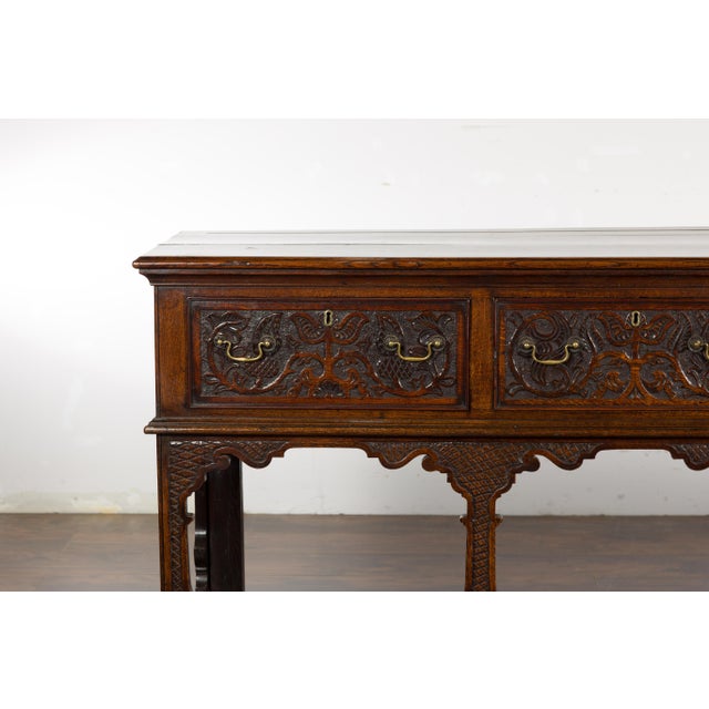 Wood English 19th Century Oak Sideboard with Three Low-Relief Carved Drawers For Sale - Image 7 of 12