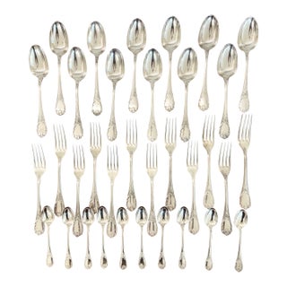 Late 19th Century Christofle “Marly” French Silver-Plated Flatware & Fish Knives Set – 38 Pieces, Louis XIV Pattern For Sale