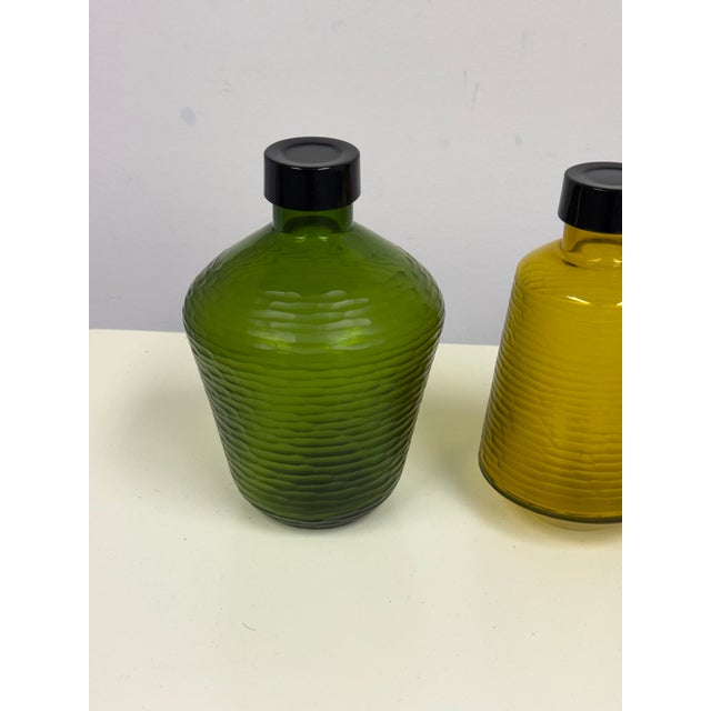Bottle Green BoConcept Battuto Cut Glass Decorative Bottles, Set of Two For Sale - Image 8 of 12