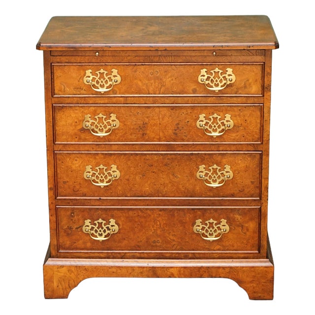 George III Style Burr Elm Chest of Drawers with Brushing Slide For Sale