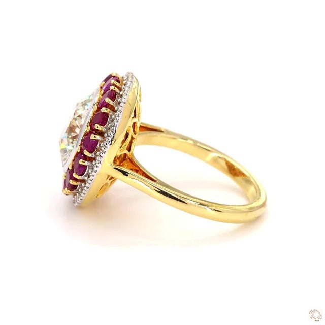 3.79 Carat Round Brilliant Cut Diamond Ruby Gold Ring, Size 6.5 For Sale - Image 4 of 9