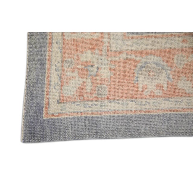 Modern Early 21st Century Handwoven Wool Turkish Oushak Rug in Red & Blue Floral Design 6'3" X 9'2" For Sale - Image 3 of 7