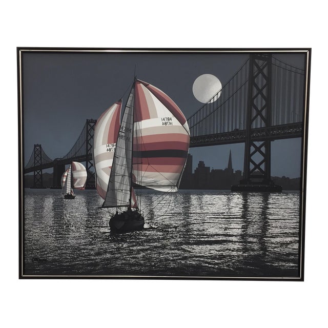 Vintage Letterman MidCentury San Francisco Bridge Painting Chairish