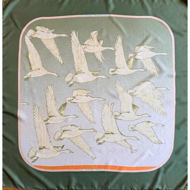 Hermès Oiseaux Migrateurs 1980 Silk Scarf Designed by Latham Caty For Sale