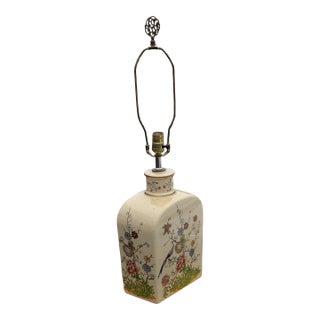 Vintage Large Crackle Oriental Asian Floral With Birds Table Lamp 29", Oriental Lamp, Asian Decor For Sale