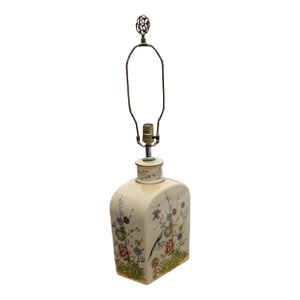 Vintage Large Crackle Oriental Asian Floral With Birds Table Lamp 29", Oriental Lamp, Asian Decor