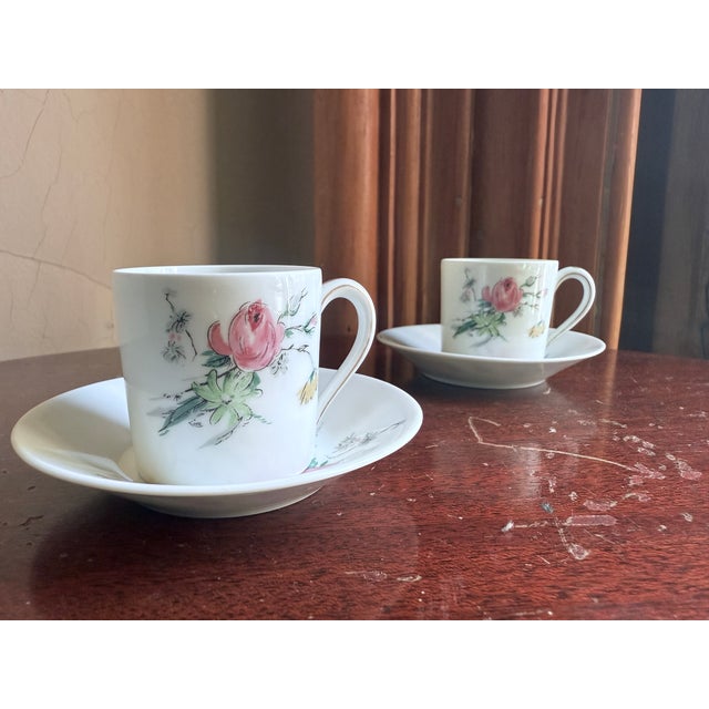 Mid 20th Century Mid 20th Century, Victorian Revival, French Limoges Floral Demitasse Cup and Saucer Set - 4 pcs For Sale - Image 5 of 8
