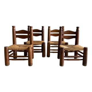 Mid 20th Century Set of Four Low Rush Chairs by Charles Dudouyt, Attributed For Sale