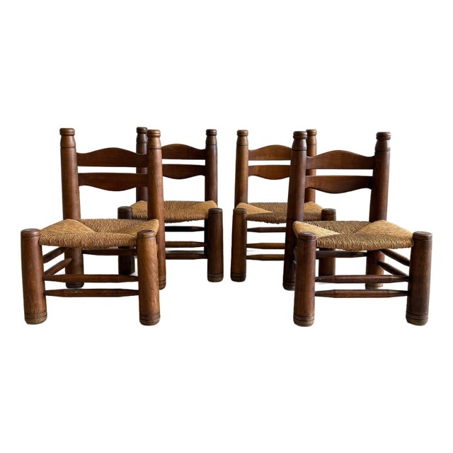 Mid 20th Century Set of Four Low Rush Chairs by Charles Dudouyt, Attributed For Sale