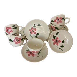 Charming Mid-Century Hand Painted Ceramic Luncheon Set - Service for Six For Sale