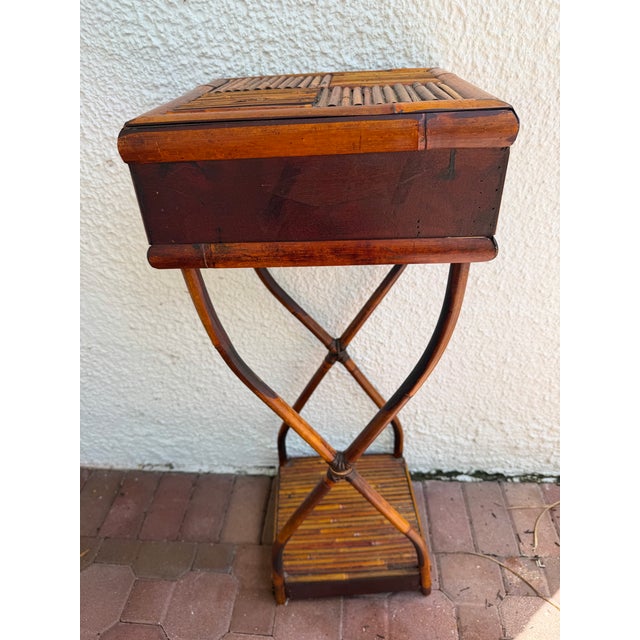 Mid 20th Century Vintage Bamboo and Rattan Plant Stand/ Side Table For Sale - Image 5 of 11