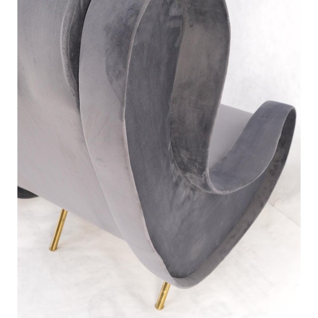 Mid-Century Modern Pair Italian Mid-Century Modern Brass Legs Grey Arm Lounge Chairs For Sale - Image 3 of 17