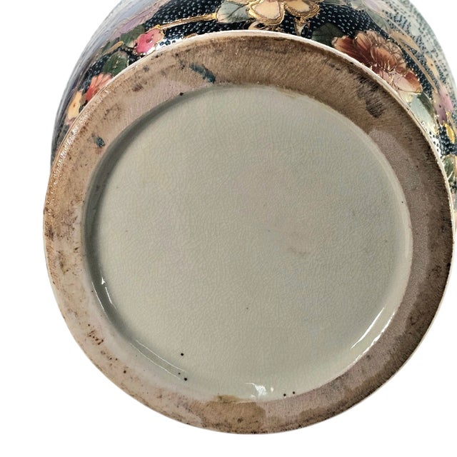 Vintage Moriage Satsuma Gold Embellished Polychrome Temple Vase, Porcelain, 14" For Sale - Image 11 of 12