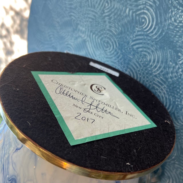 Pair of Christopher Spitzmiller Blue Marble Table Lamps For Sale - Image 10 of 12