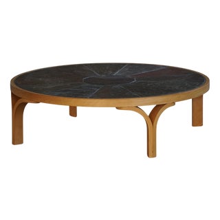 Mid-Century Modern Danish Low Coffee Table with Wood Frame and Ceramic Tile Top, 1960s For Sale