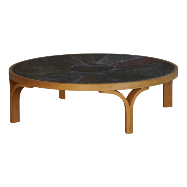 Mid-Century Modern Danish Low Coffee Table with Wood Frame and Ceramic Tile Top, 1960s For Sale