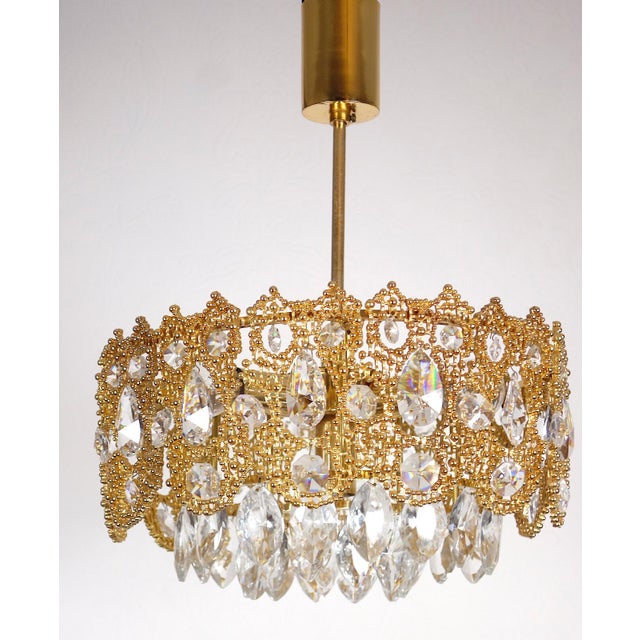 Mid-Century Modern Brass and Lead Crystal Chandelier from Palwa, 1960s For Sale - Image 3 of 11