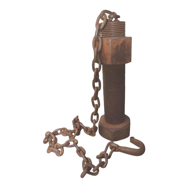 80s Industrial Sculpture Distressed Iron Nut Bolt Rustic Mid Century Modern Outdoor Garden Contemporary Modernistic For Sale