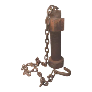 80s Industrial Sculpture Distressed Iron Nut Bolt Rustic Mid Century Modern Outdoor Garden Contemporary Modernistic