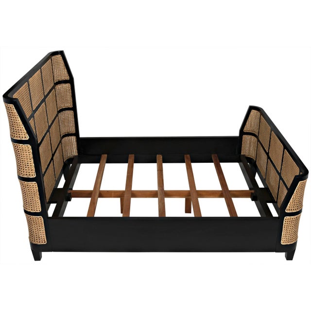 Wood Curved Porto Queen Bed with Caning in Hand Rubbed Black For Sale - Image 7 of 10