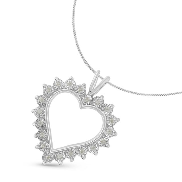Contemporary .925 Sterling Silver 1/4 Cttw Miracle Set Diamond Open Heart 18" Pendant Necklace (I-J Color, I3 Clarity) For Sale - Image 3 of 5