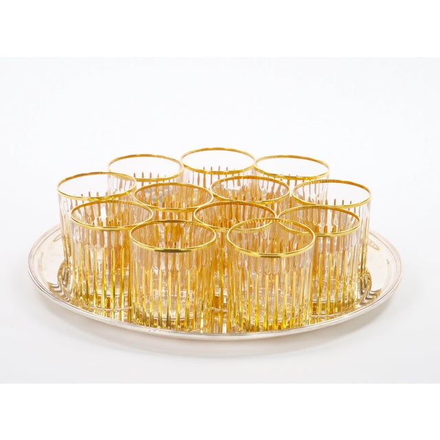Metal Mid-Century Italian 24k Gilt Gold-Decorated Whiskey / Scotch Lowball Glass Set For Sale - Image 7 of 14