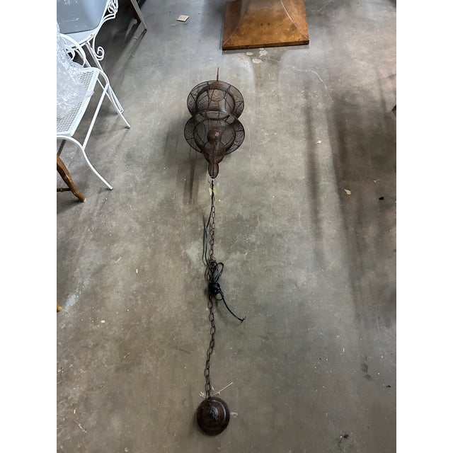 Vintage Antique Bronze-Copper Finish Wire Cage Pendant Light For Sale - Image 10 of 12