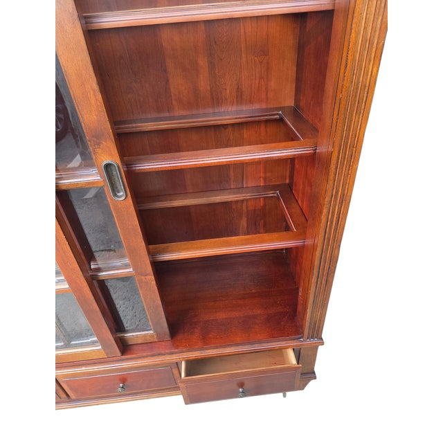 1990s Ethan Allen Townhouse Sliding Door China Cabinet Display Curio Bookcase Hutch For Sale - Image 15 of 18