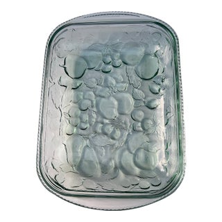 Vintage Libbey Glass "Orchard Fruit" Spanish Green Rectangular Casserole Dish For Sale