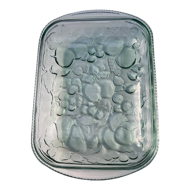 Vintage Libbey Glass "Orchard Fruit" Spanish Green Rectangular Casserole Dish For Sale