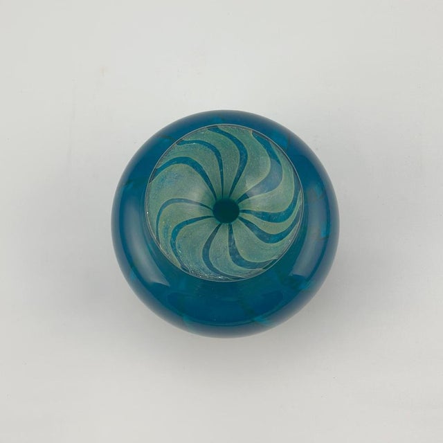 1970s Glass Azure Blue and Turquoise Ming Bottle Vase from Mdina, 1970s For Sale - Image 5 of 10