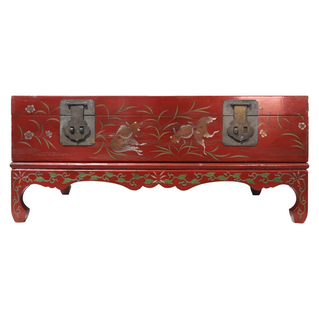 Mid 20th Century Vintage Red Lacquer Wooden Coffee Table With Storage and Stand For Sale - Image 5 of 18
