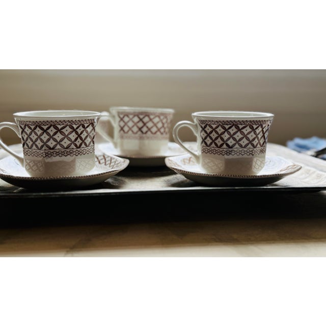 Brown Vintage English, Royal Staffordshire, Brown and White Teacup and Saucers - Set of 4 For Sale - Image 8 of 12