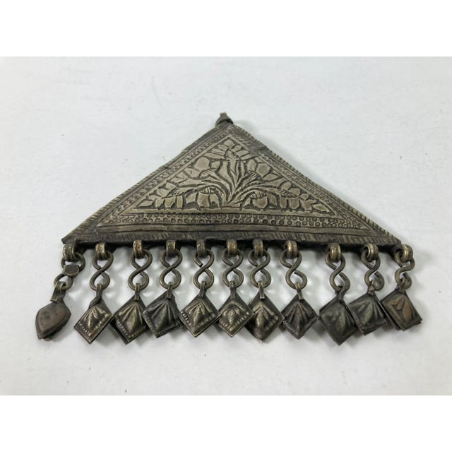 Antique Silver Repousse Islamic Talisman box Holder. Large Berber tribal ethnic talisman pendant holder. In triangular...