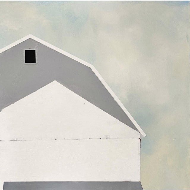 Frontier by Justin Wheatley | Acrylic on Canvas White Barn on Ochre Ground For Sale - Image 4 of 9