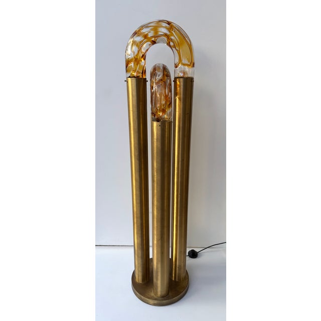 Metal Brass Floor Lamp Murano Glass by Aldo Nason for Mazzega, Italy, 1970s For Sale - Image 7 of 11