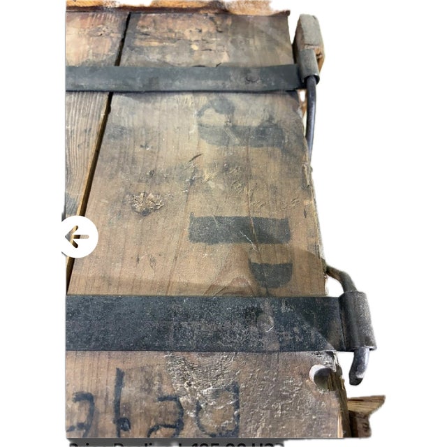 Rare Antique German Wood Wine Crate W Lid, 19th Century, Industrial Metal Straps For Sale In Pittsburgh - Image 6 of 18